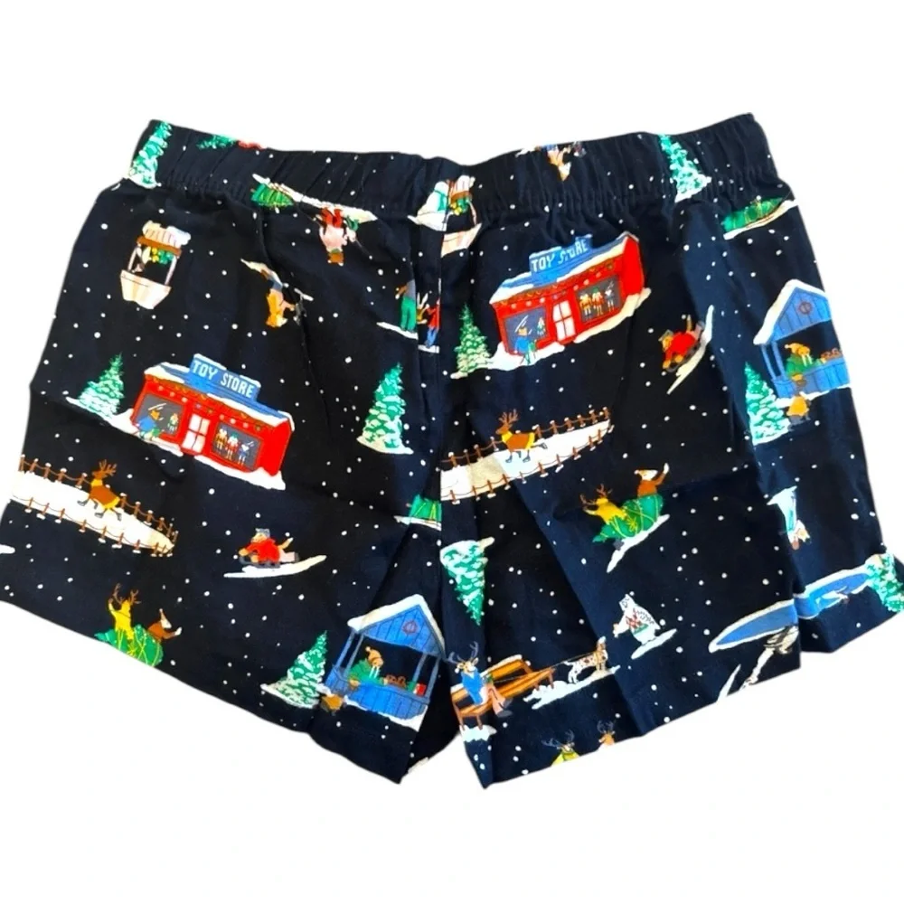 Old Navy Size M “I Love Snow” Flannel Pajama Button Top & Elastic Waist Shorts